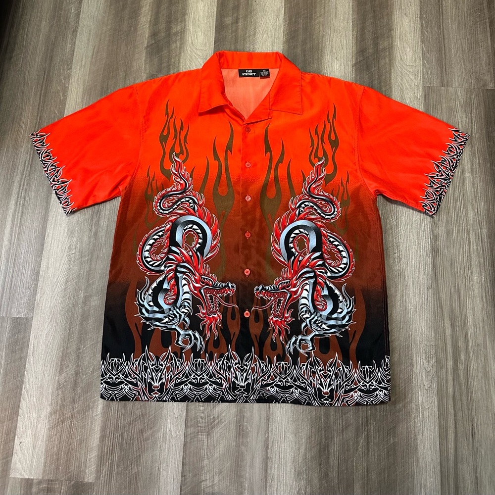 Vintage y2k Dragon Flame Button up